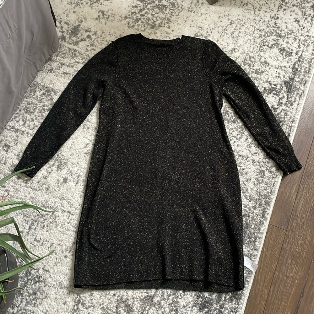 Loft Black/Gold Glitter Knee Length Dress